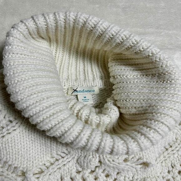 Sundance Oversized Turtleneck Women's M Ivory Sweater Open Weave Fisherman Cable - Picture 3 of 8